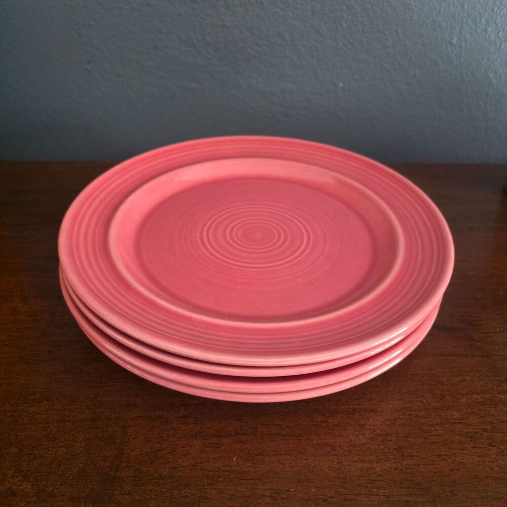 Metlox Colorstax Dinner Plates 10 3/4” Rose Pink Stoneware Lot Set Of 4 USA MCM